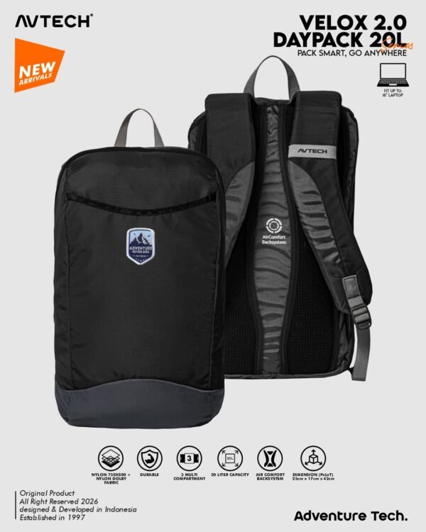 AVTECH - Daypack Velox Tas Ransel Laptop Harian Sekolah Kerja Travel Bag Lifestyle 20 Liter