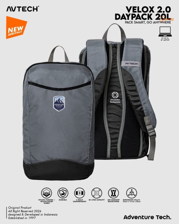 AVTECH - Daypack Velox Tas Ransel Laptop Harian Sekolah Kerja Travel Bag Lifestyle 20 Liter