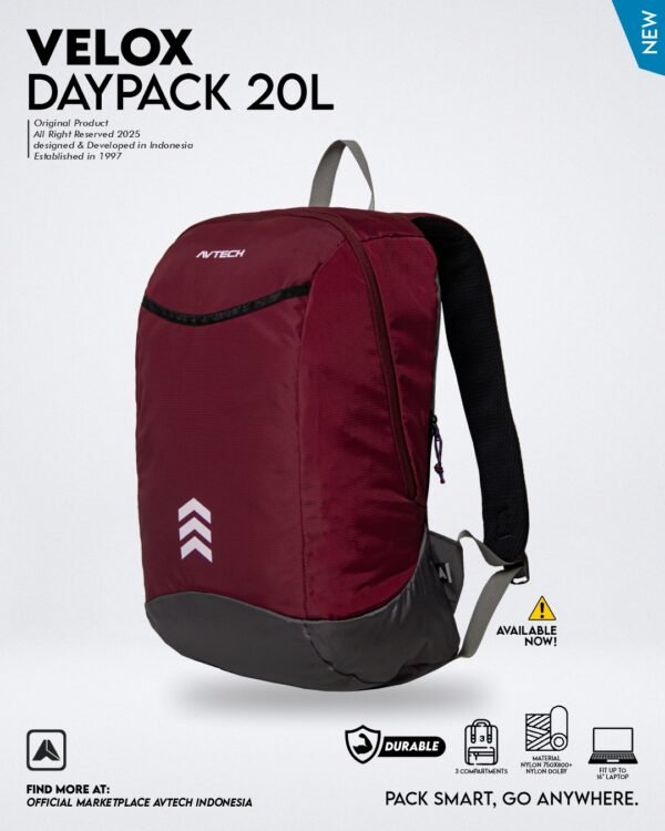 3 AVTECH - Daypack Velox Tas Ransel Laptop Harian Sekolah Kerja Travel Bag Lifestyle 20 Liter