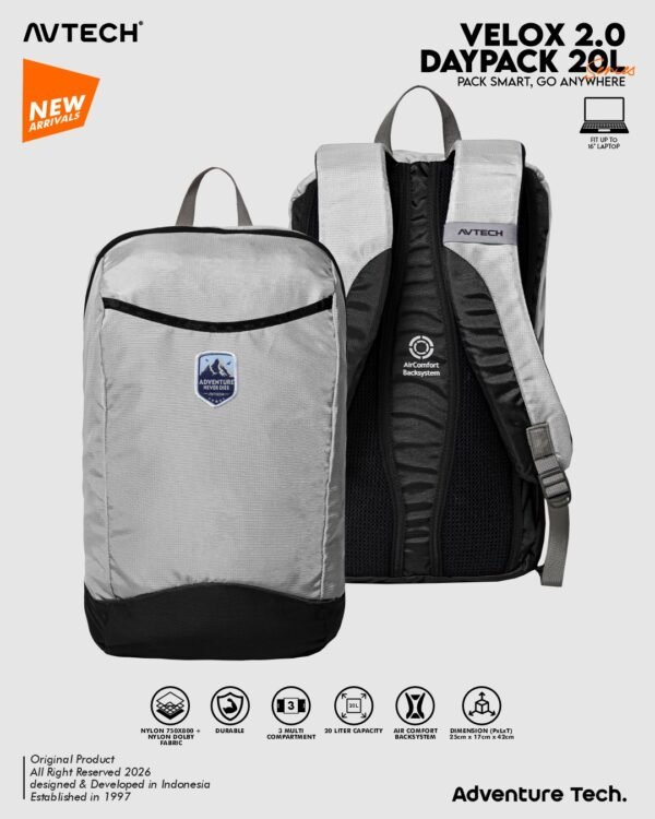 AVTECH - Daypack Velox Tas Ransel Laptop Harian Sekolah Kerja Travel Bag Lifestyle 20 Liter
