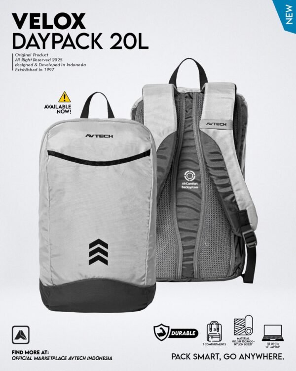 8 AVTECH - Daypack Velox Tas Ransel Laptop Harian Sekolah Kerja Travel Bag Lifestyle 20 Liter
