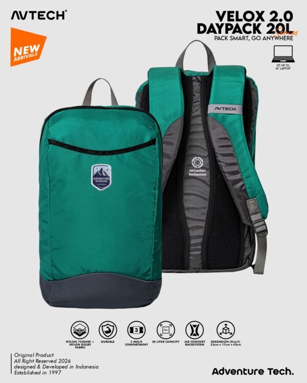 AVTECH - Daypack Velox Tas Ransel Laptop Harian Sekolah Kerja Travel Bag Lifestyle 20 Liter