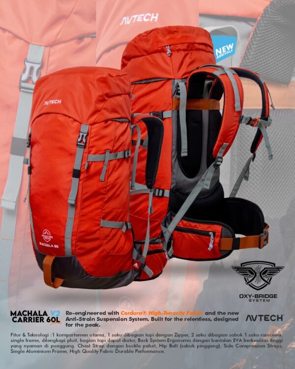 AVTECH - Tas Ransel Carrier Keril Gunung Backpack Hiking Camping Outdoor 60 Liter - MACHALA 60