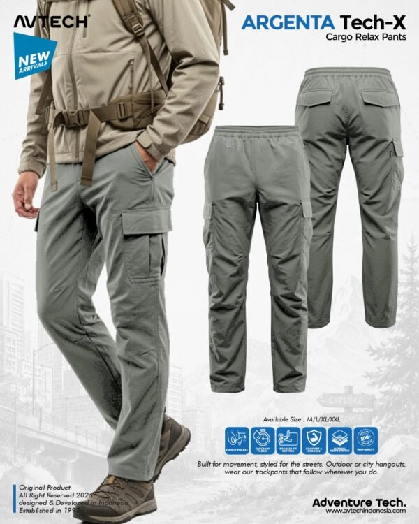 18 AVTECH - Celana Panjang Santai Cargo Relax Pants Gunung Outdoor Hiking Lifestyle Quick Dry - ARGENTA