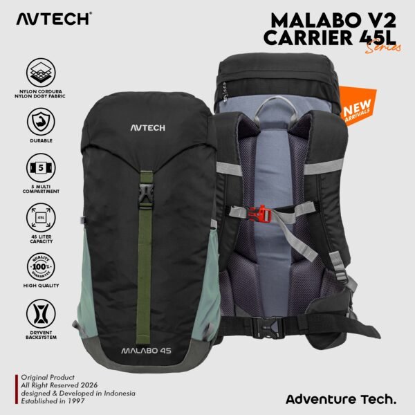 AVTECH - Tas Ransel Carrier Gunung Backpack Hiking Camping Outdoor Travel 45 Liter - MALABO 45