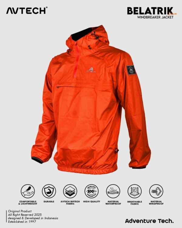 2 AVTECH - Jaket Windbreaker Waterproof Outdoor Gunung Camping Motor Harian Hujan - ANORAK BELATRIK