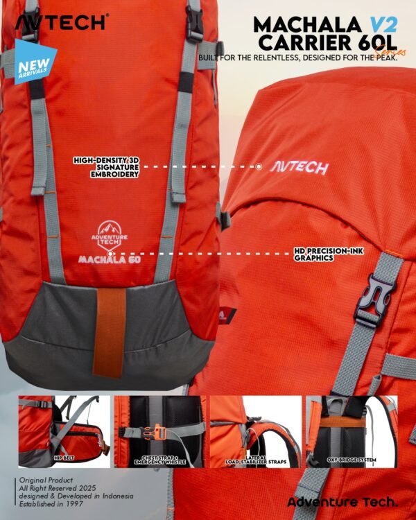 AVTECH - Tas Ransel Carrier Keril Gunung Backpack Hiking Camping Outdoor 60 Liter - MACHALA 60