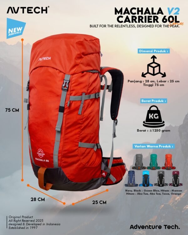 AVTECH - Tas Ransel Carrier Keril Gunung Backpack Hiking Camping Outdoor 60 Liter - MACHALA 60