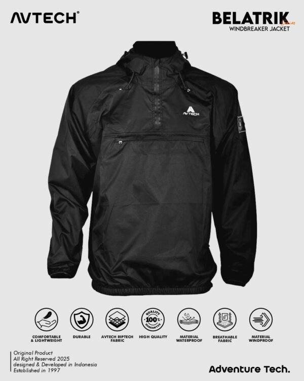 5 AVTECH - Jaket Windbreaker Waterproof Outdoor Gunung Camping Motor Harian Hujan - ANORAK BELATRIK