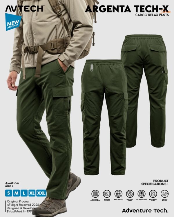 AVTECH - Celana Panjang Santai Cargo Relax Pants Gunung Outdoor Hiking Lifestyle Quick Dry - ARGENTA