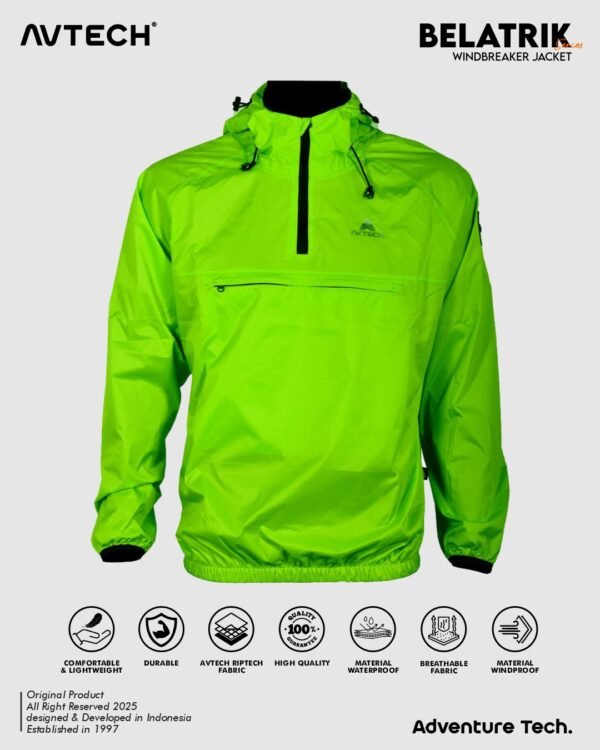 6 AVTECH - Jaket Windbreaker Waterproof Outdoor Gunung Camping Motor Harian Hujan - ANORAK BELATRIK