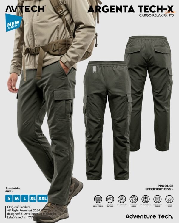 AVTECH - Celana Panjang Santai Cargo Relax Pants Gunung Outdoor Hiking Lifestyle Quick Dry - ARGENTA