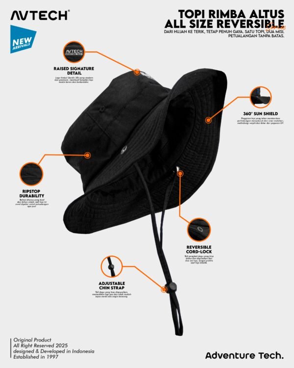 8 AVTECH - Topi Rimba Anak Adventure Hiking Ripstop Quickdry Reversible - TOPI RIMBA ALTUS KIDS
