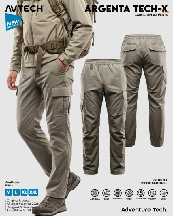 AVTECH - Celana Panjang Santai Cargo Relax Pants Gunung Outdoor Hiking Lifestyle Quick Dry - ARGENTA