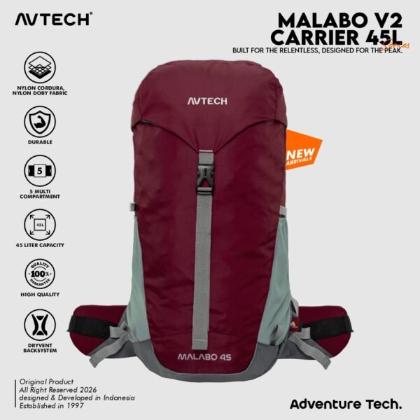 AVTECH - Tas Ransel Carrier Gunung Backpack Hiking Camping Outdoor Travel 45 Liter - MALABO 45
