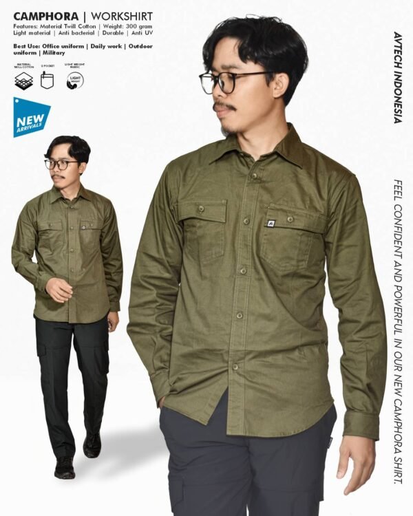CAMPHORA1 AVTECH - Kemeja Lengan Panjang Workshirt Tactical Formal Kerja Katun Twill Reguler Fit - CAMPHORA