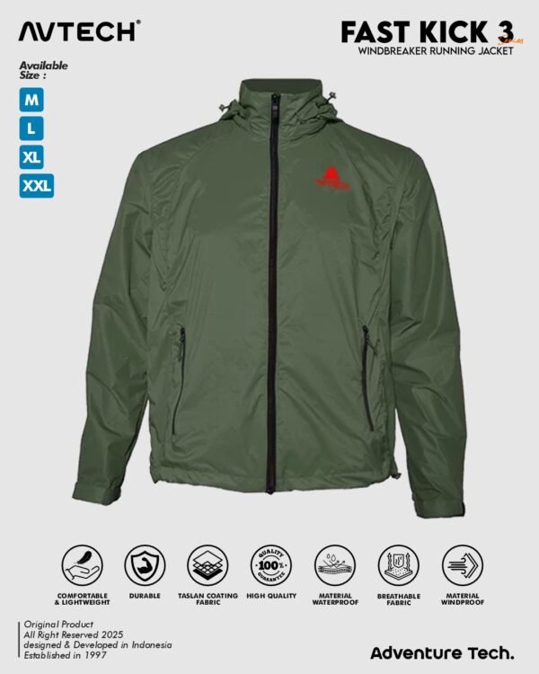 FK 2 AVTECH - Jaket Running Olahraga Outdoor Hiking Gunung Camping Harian Hujan 1 Layer - FAST KICK 3