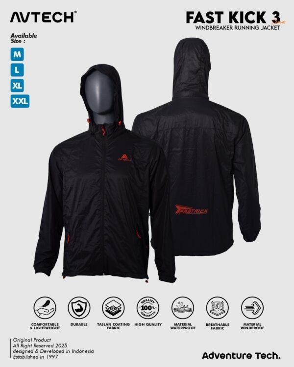 FK 3 AVTECH - Jaket Running Olahraga Outdoor Hiking Gunung Camping Harian Hujan 1 Layer - FAST KICK 3