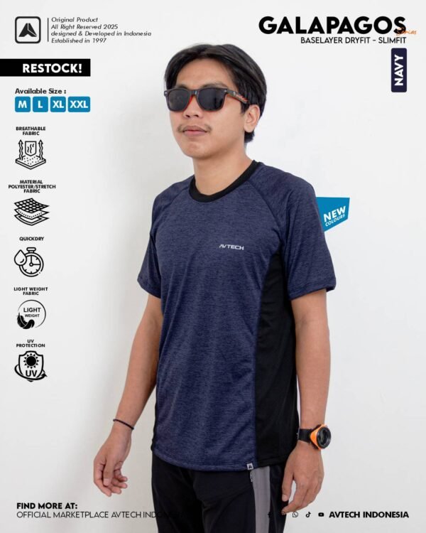 AVTECH - Baselayer Kaos Manset Lengan Pendek Baju Sport Gym Lari Outdoor Slim Dry Fit - GALAPAGOS