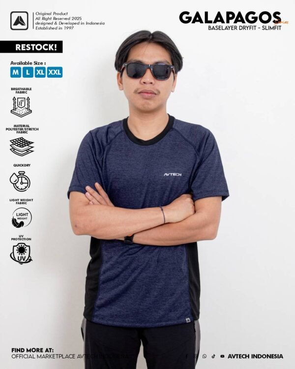 AVTECH - Baselayer Kaos Manset Lengan Pendek Baju Sport Gym Lari Outdoor Slim Dry Fit - GALAPAGOS