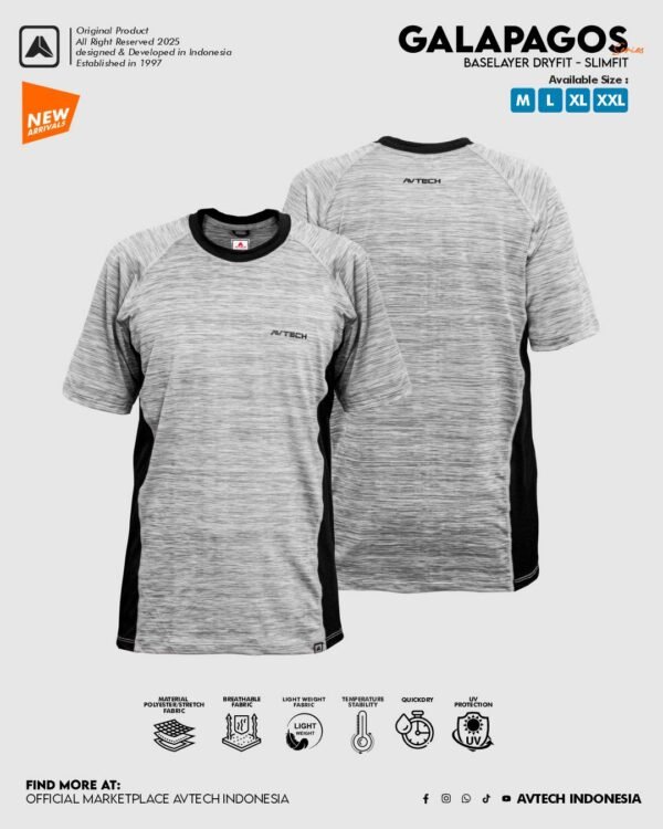 AVTECH - Baselayer Kaos Manset Lengan Pendek Baju Sport Gym Lari Outdoor Slim Dry Fit - GALAPAGOS