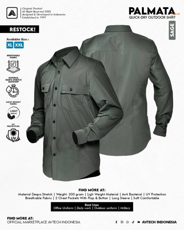 H SAGE 1 AVTECH - Kemeja Lengan Panjang Workshirt Formal Lapangan Kerja Quickdry Reguler Fit - PALMATA
