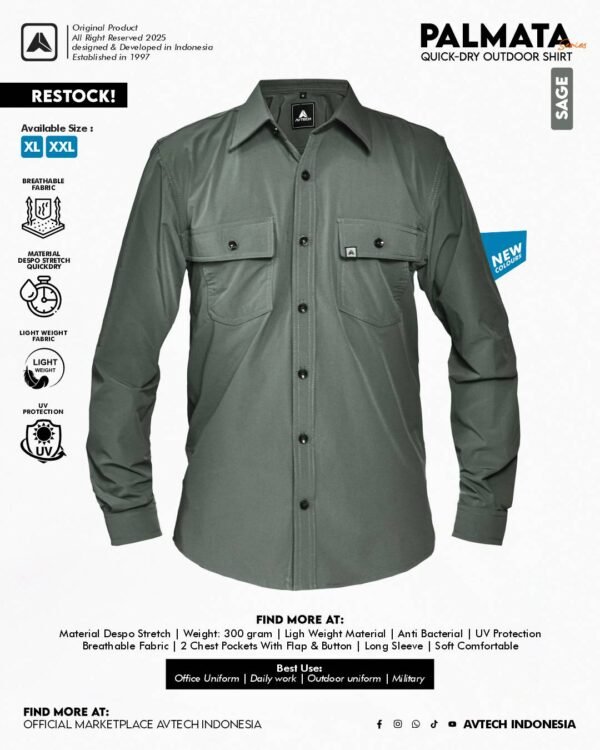 H SAGE AVTECH - Kemeja Lengan Panjang Workshirt Formal Lapangan Kerja Quickdry Reguler Fit - PALMATA