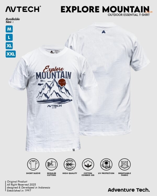 AVTECH – Explore Mountain Kaos Lengan Pendek Outdoor Casual Harian Cotton Combed