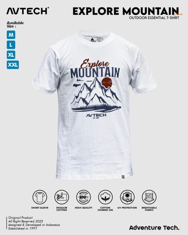 AVTECH – Explore Mountain Kaos Lengan Pendek Outdoor Casual Harian Cotton Combed