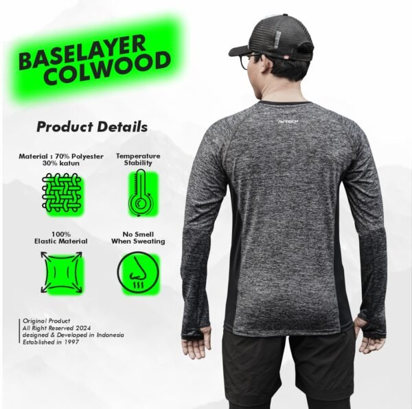 AVTECH - Baselayer Baju Kaos Manset Long Sleeve Olahraga Lari Hiking Slim Fit Dry Fit - COLWOOD