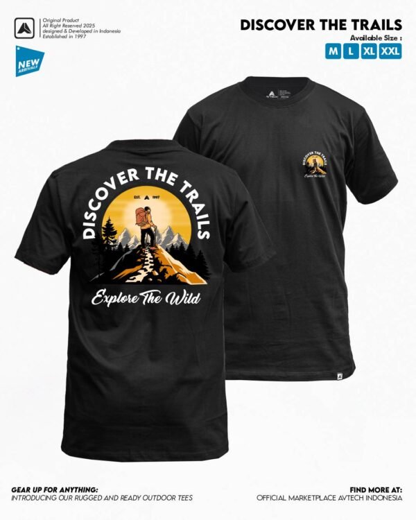 AVTECH - T-Shirt Discover The Trails Kaos Lengan Pendek Outdoor Casual Harian Cotton Combed