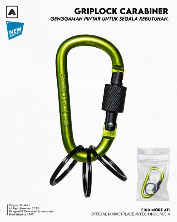 AVTECH - Karabiner Gantungan Kunci Aluminium Kunci Pengait Outdoor EDC 3 Ring - GRIPLOCK CARABINER