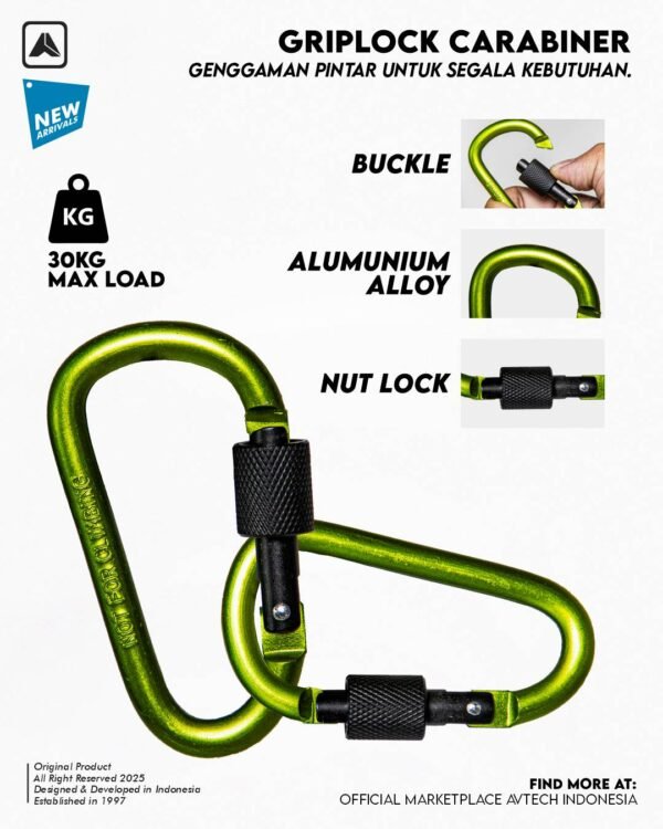 AVTECH - Karabiner Gantungan Kunci Aluminium Kunci Pengait Outdoor EDC 3 Ring - GRIPLOCK CARABINER