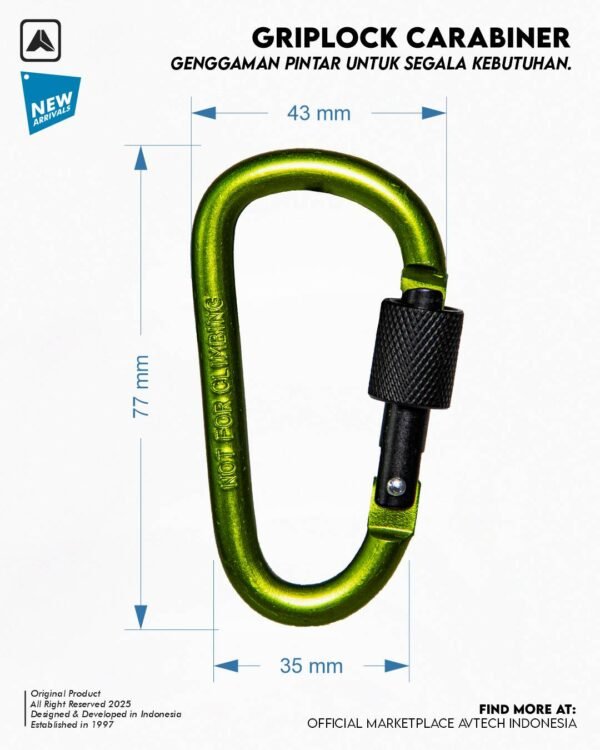 AVTECH - Karabiner Gantungan Kunci Aluminium Kunci Pengait Outdoor EDC 3 Ring - GRIPLOCK CARABINER
