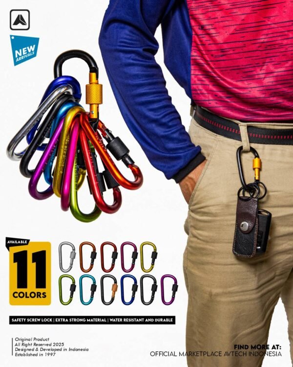 AVTECH - Karabiner Gantungan Kunci Aluminium Kunci Pengait Outdoor EDC 3 Ring - GRIPLOCK CARABINER