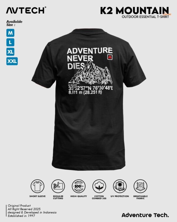 k2 1 AVTECH – T-Shirt K2 MOUNTAIN Kaos Lengan Pendek Outdoor Casual Harian Cotton Combed