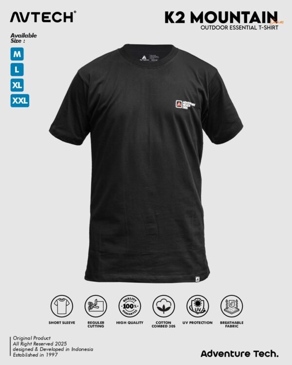 k2 2 AVTECH – T-Shirt K2 MOUNTAIN Kaos Lengan Pendek Outdoor Casual Harian Cotton Combed