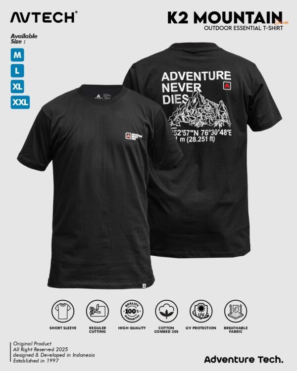 k2 3 AVTECH – T-Shirt K2 MOUNTAIN Kaos Lengan Pendek Outdoor Casual Harian Cotton Combed