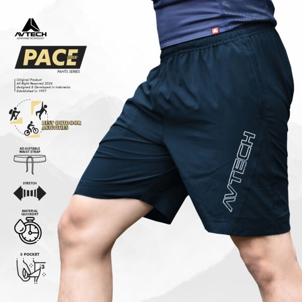 navy AVTECH - Celana Pendek Unisex Olahraga Lari Gym Outdoor Trekking Stretch Quick Dry - PACE