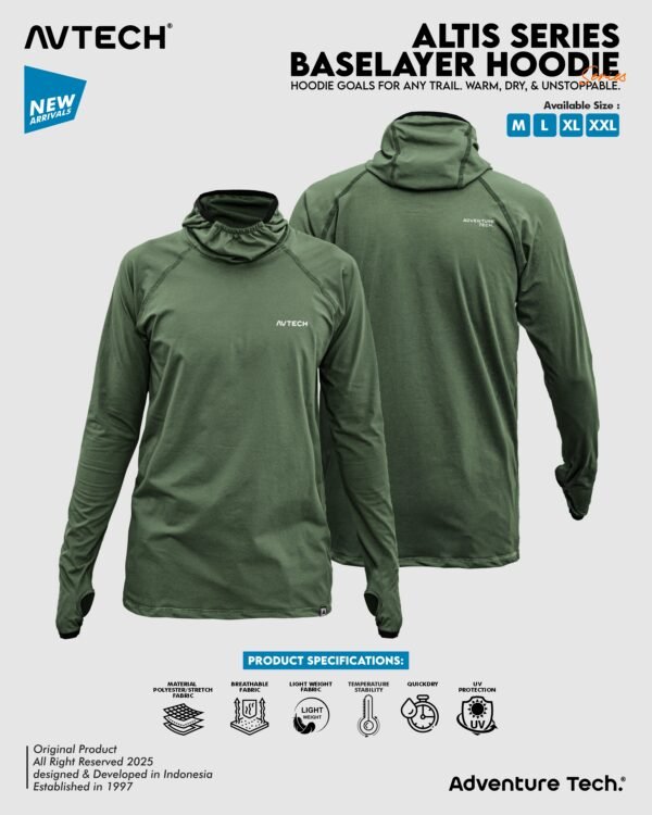 AVTECH - Baselayer Pria Wanita Lengan Panjang Olahraga Outdoor Dry Fit Face Covering Hoodie - ALTIS