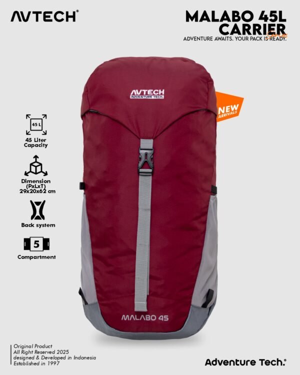 AVTECH - Tas Ransel Carrier Gunung Backpack Hiking Camping Outdoor Travel 45 Liter - MALABO 45