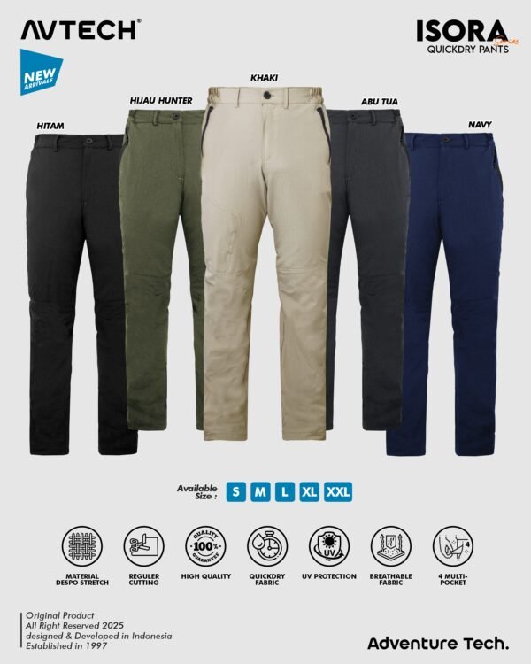 AVTECH - Celana Panjang Pria Wanita Gunung Outdoor Travel Lifestyle Quick Dry Slim Fit - ISORA