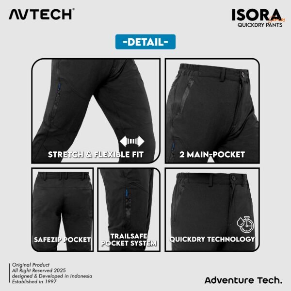 AVTECH - Celana Panjang Pria Wanita Gunung Outdoor Travel Lifestyle Quick Dry Slim Fit - ISORA