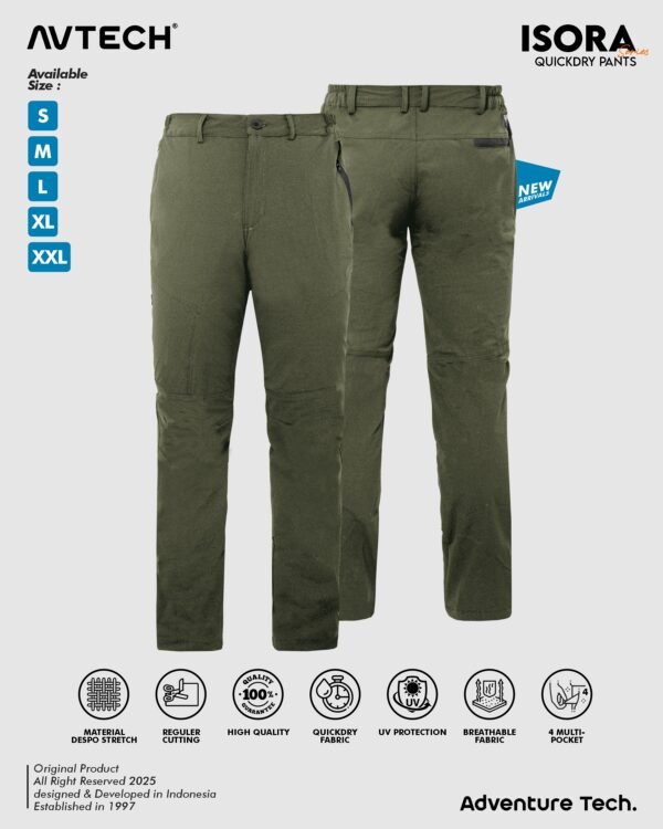 AVTECH - Celana Panjang Pria Wanita Gunung Outdoor Travel Lifestyle Quick Dry Slim Fit - ISORA