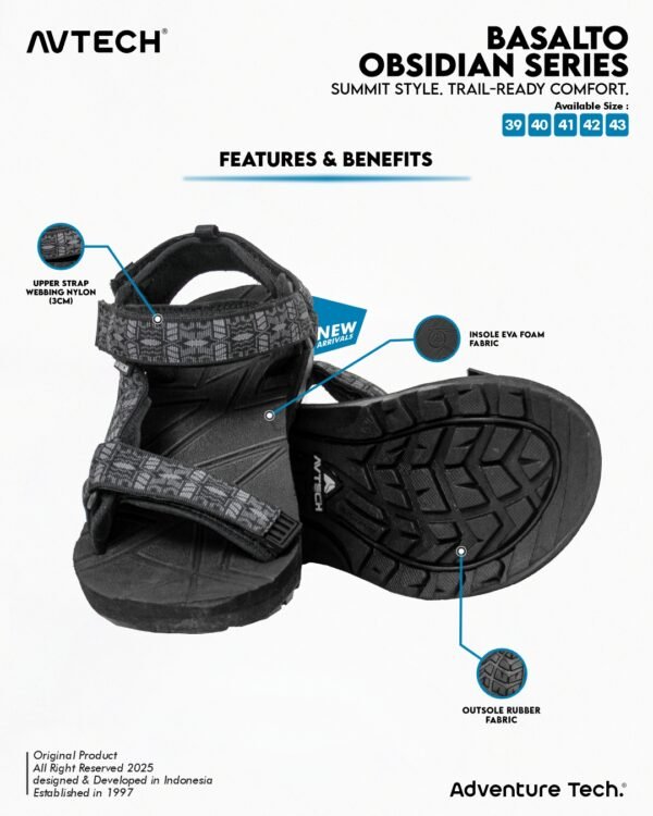 AVTECH - Sandal Gunung Hiking Outdoor Adventure Trekking Travel Harian - BASALTO OBSIDIAN SERIES