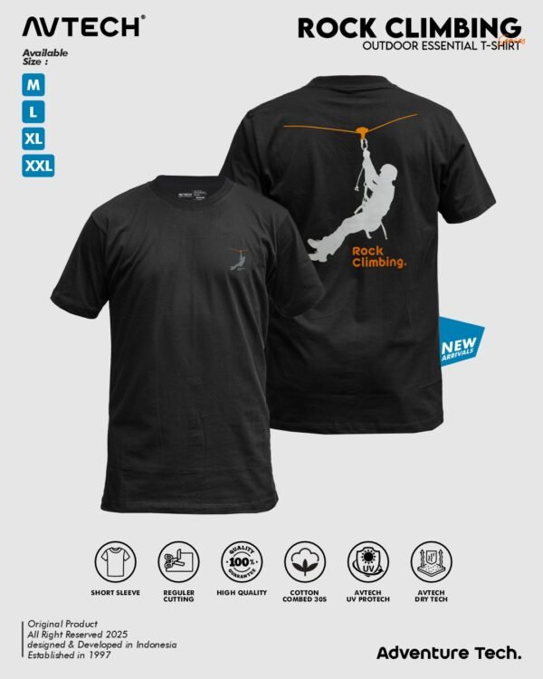 AVTECH - T-Shirt Kaos Lengan Pendek Pria Wanita Outdoor Casual Harian Cotton Combed - ROCK CLIMBING