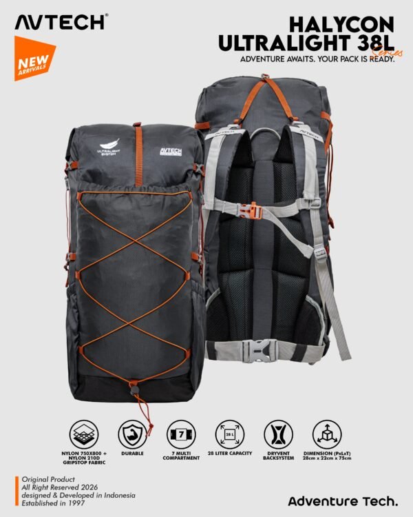 AVTECH - Tas Ransel Carrier Keril Ultralight UL Gunung Hiking Camping Travel 38 Liter - HALYCON 38
