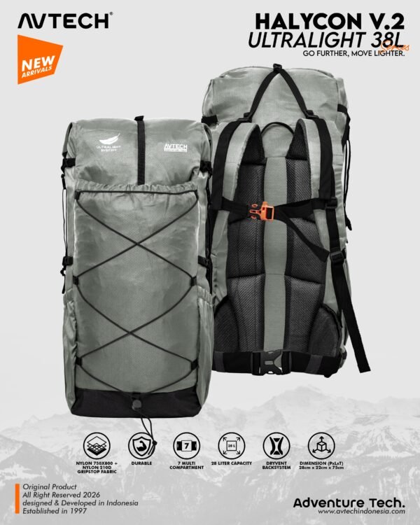 AVTECH - Tas Ransel Carrier Keril Ultralight UL Gunung Hiking Camping Travel 38 Liter - HALYCON 38