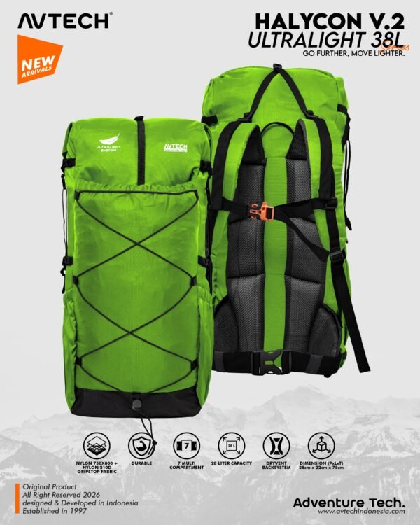 AVTECH - Tas Ransel Carrier Keril Ultralight UL Gunung Hiking Camping Travel 38 Liter - HALYCON 38