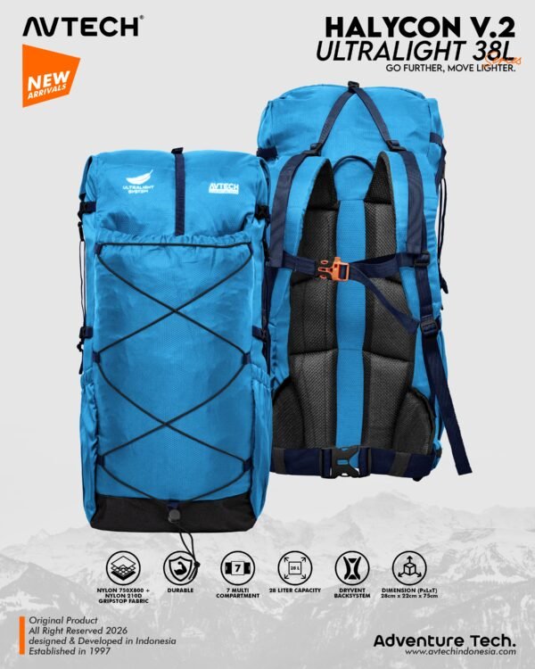 AVTECH - Tas Ransel Carrier Keril Ultralight UL Gunung Hiking Camping Travel 38 Liter - HALYCON 38